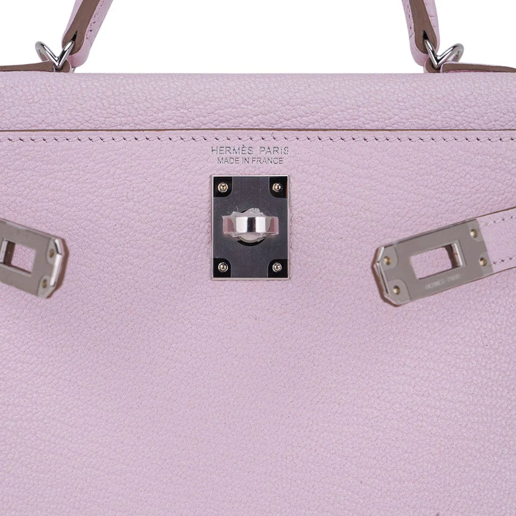 Mini Kelly 20 Bag Sellier Mauve Pale Chevre Leather with Palladium Hardware