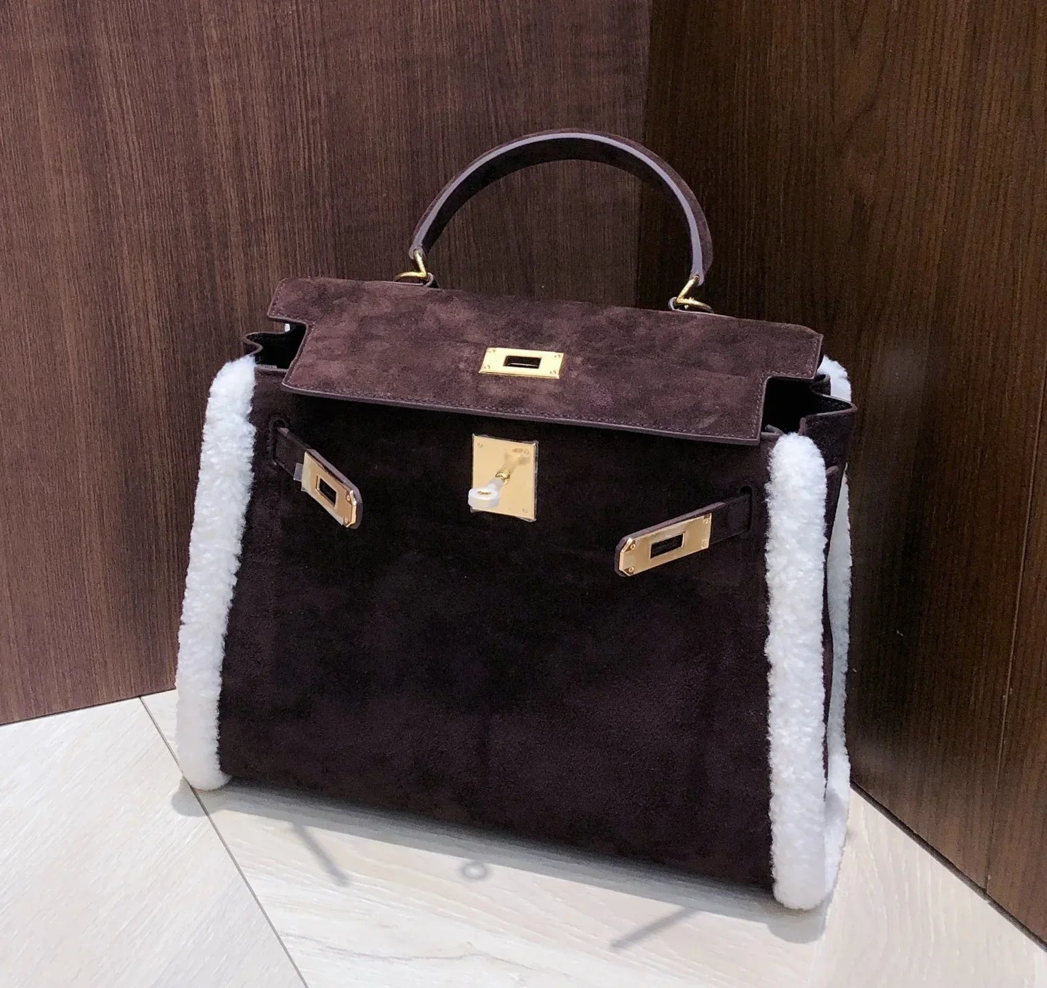 Kelly Shearling and Ebene Barenia Palladium Hardware