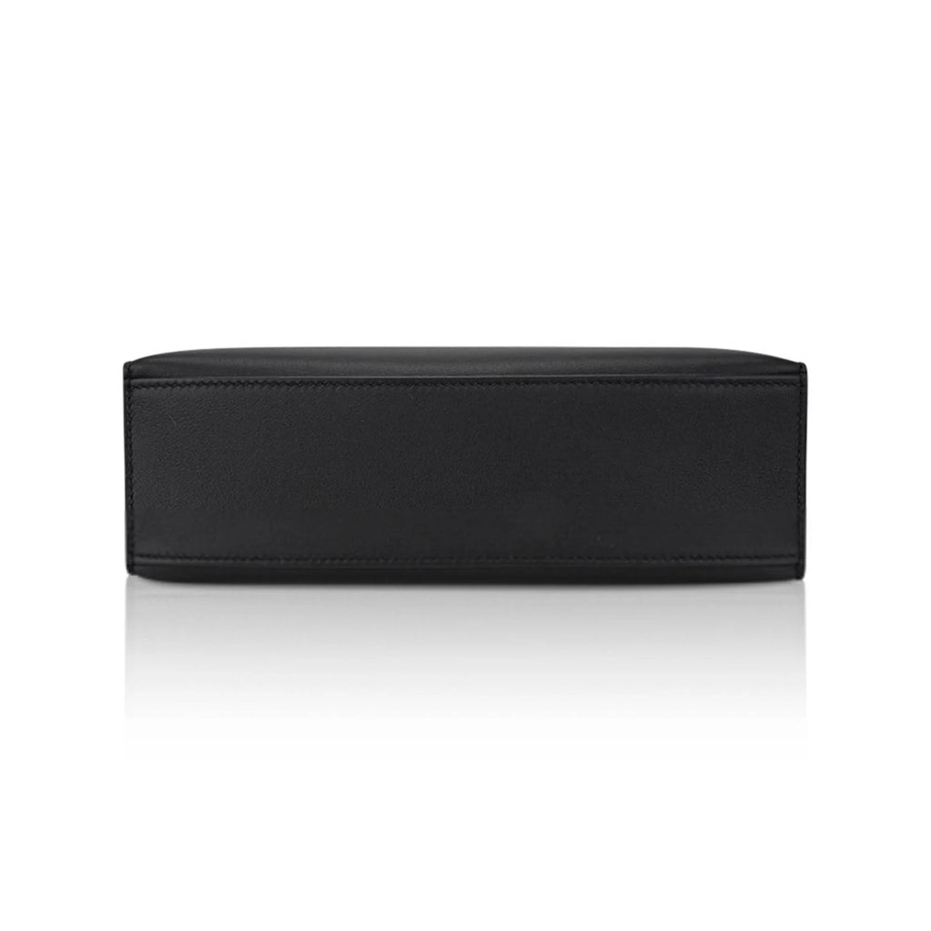 Kelly Pochette Clutch Bag Black Swift Leather with Palladium Hardware