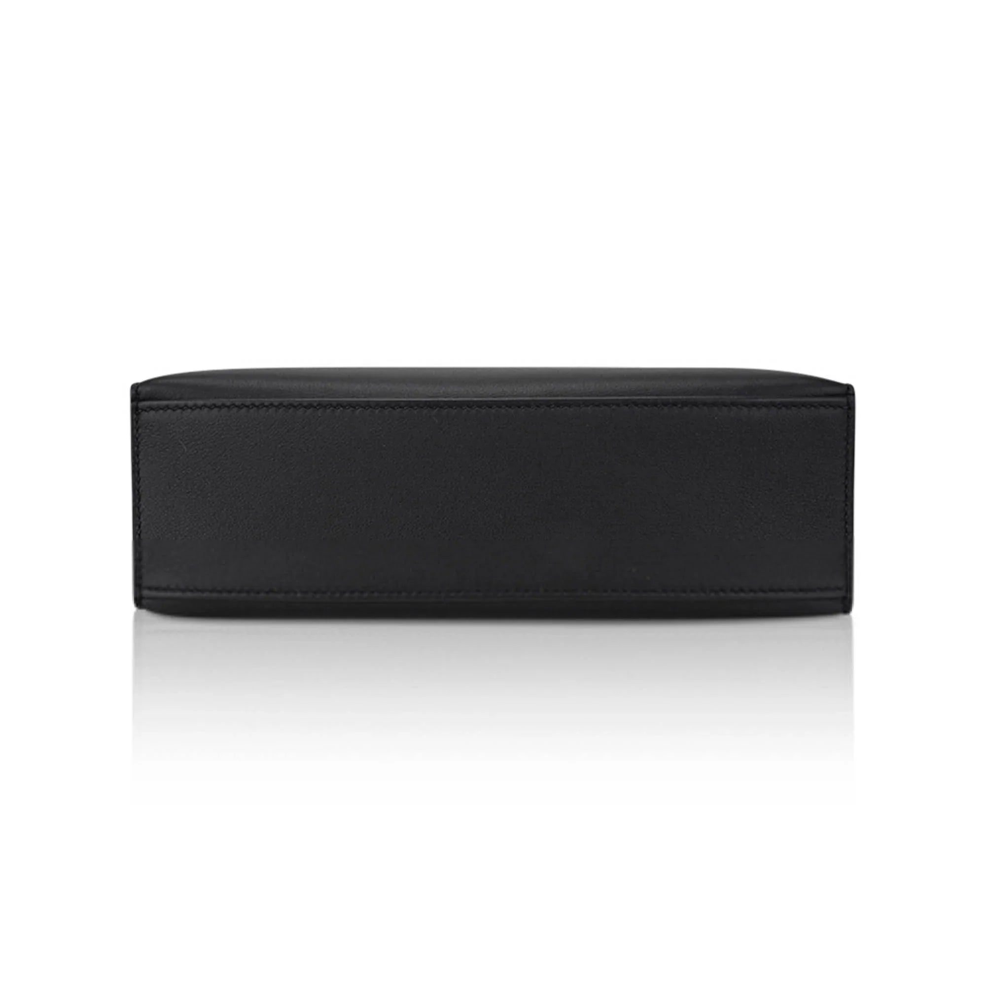 Kelly Pochette Clutch Bag Black Swift Leather with Palladium Hardware