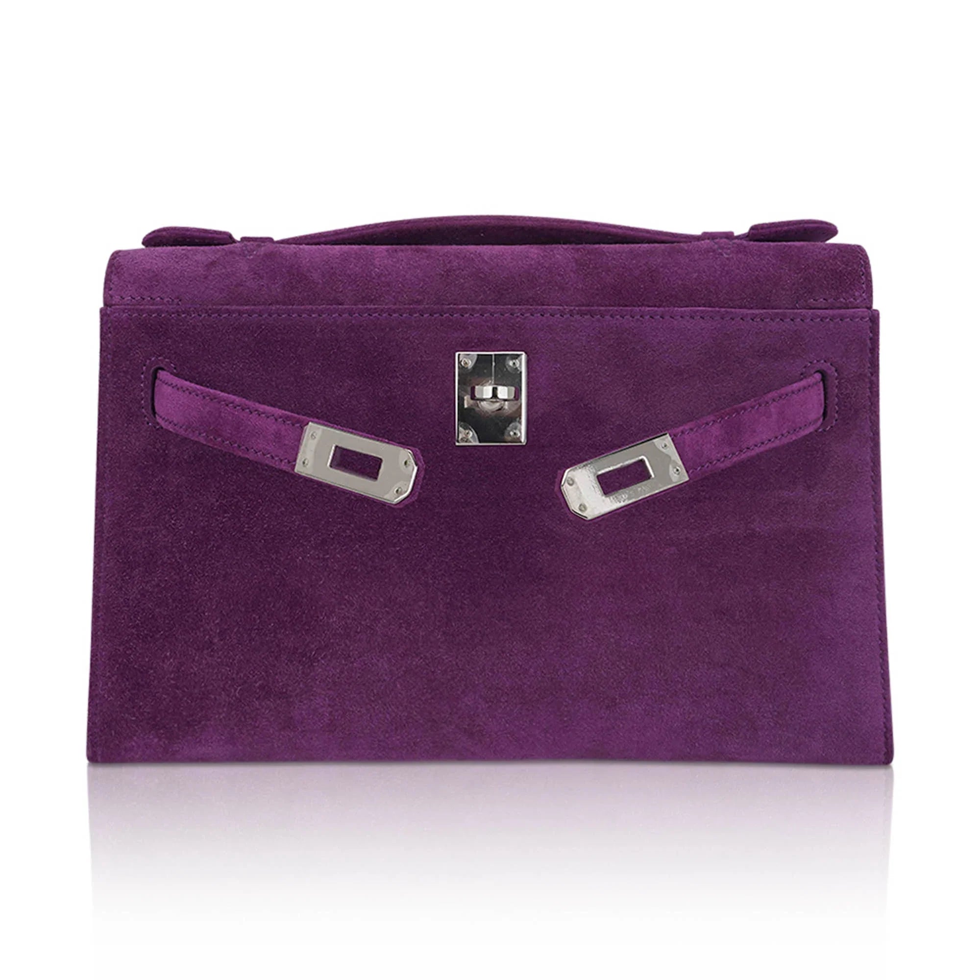Limited Edition Kelly Pochette Violet Doblis Clutch Bag with Palladium Hardware