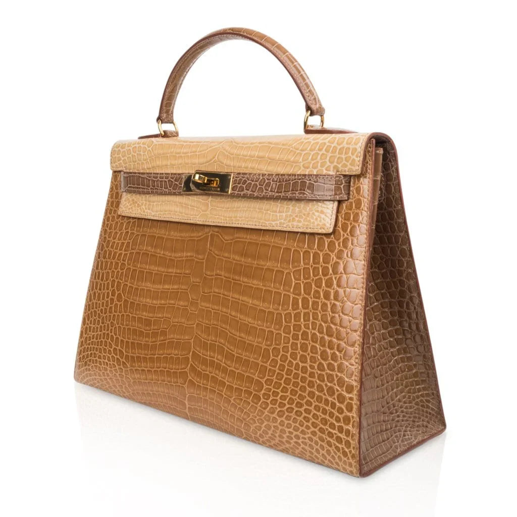 Limited Edition Tri-Color Kelly Sellier 32 Bag Poussiere Poudre Ficelle Porosus Crocodile
