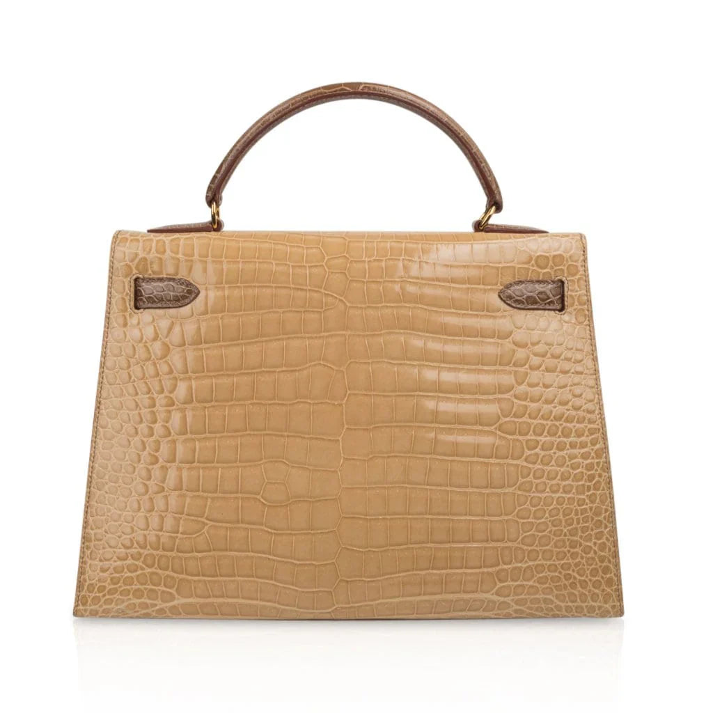 Limited Edition Tri-Color Kelly Sellier 32 Bag Poussiere Poudre Ficelle Porosus Crocodile