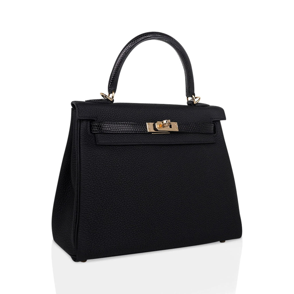 Kelly Touch 25 Retourne Bag Black Lizard / Togo Permabrass Hardware