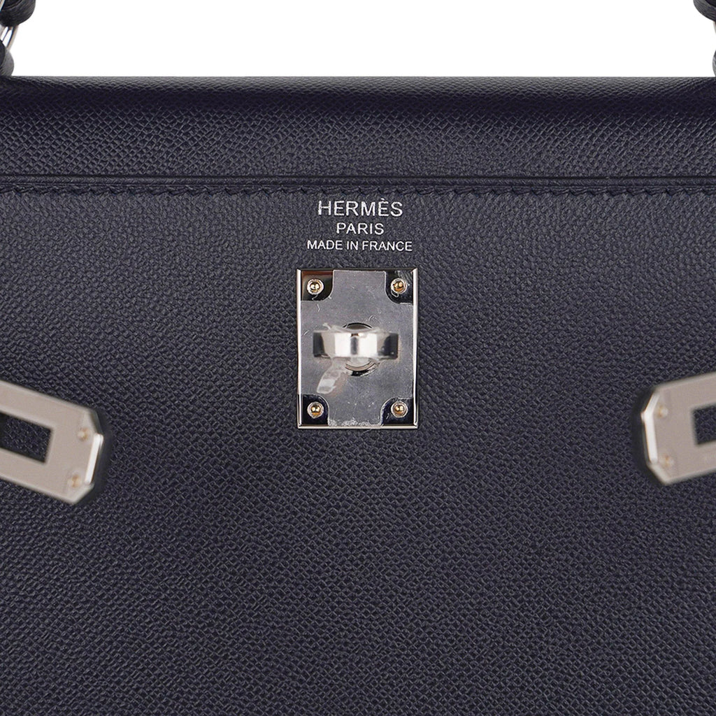 Verso Kelly Sellier 25 Bag Bleu de Minuit & Etrusque Veau Madame Leather with Palladium Hardware