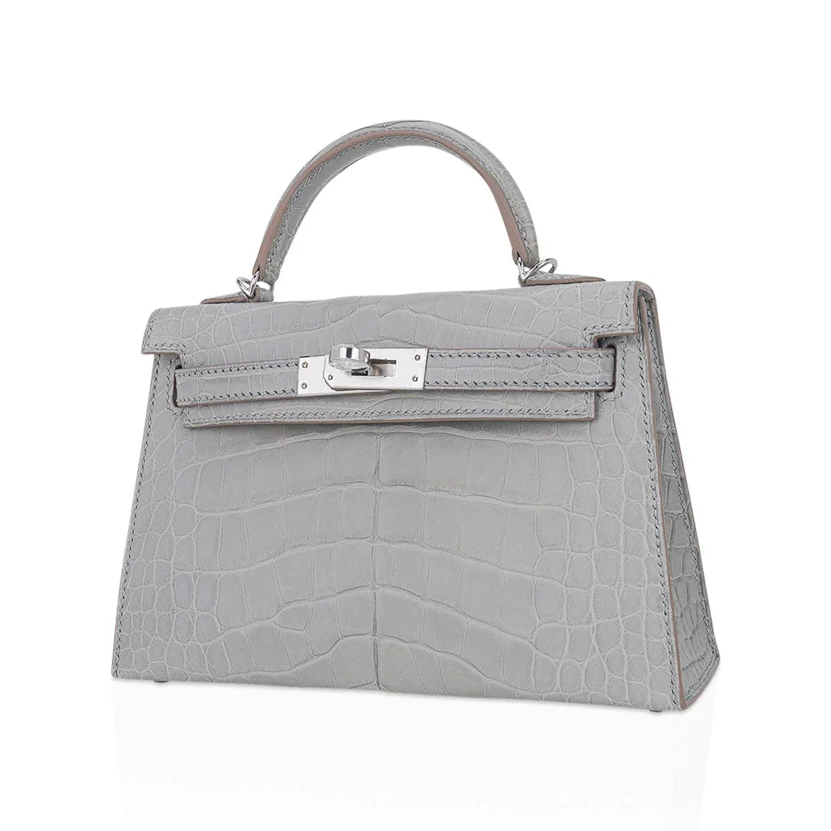 Limited Edition Mini Kelly 20 Sellier Matte Gris Perle Alligator Bag Palladium Hardware