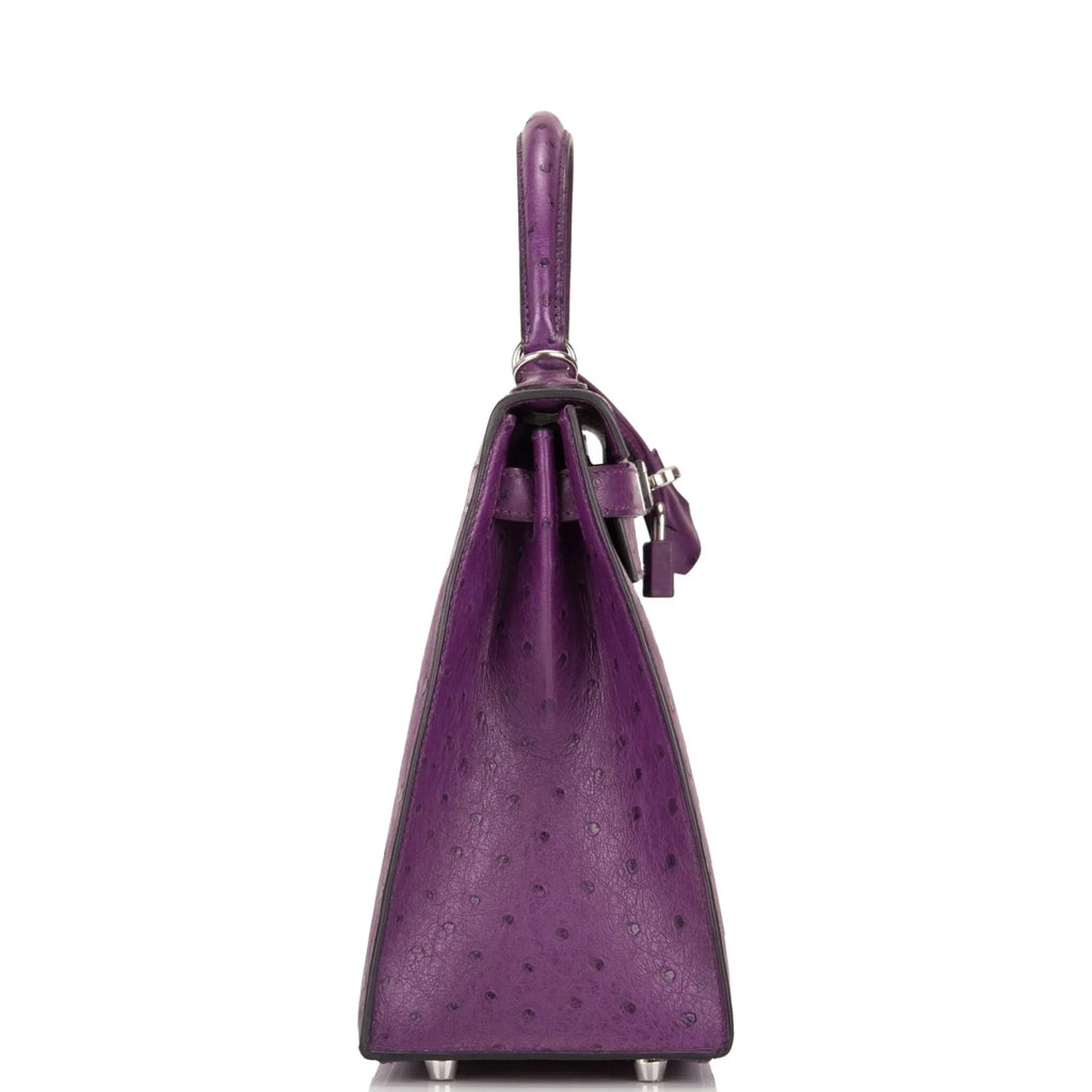 Kelly Violine Sellier Ostrich with Palladium Hardware