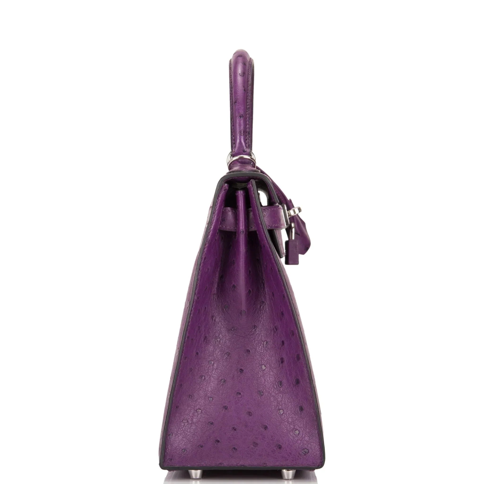 Kelly Violine Sellier Ostrich with Palladium Hardware