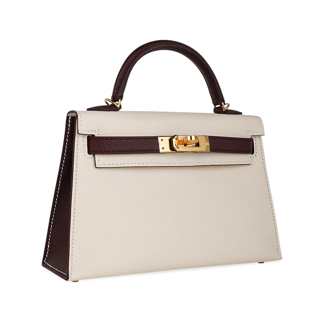 Special Order HSS Mini Kelly 20 Sellier Bag Nata & Bordeaux Epsom Leather with Gold Hardware