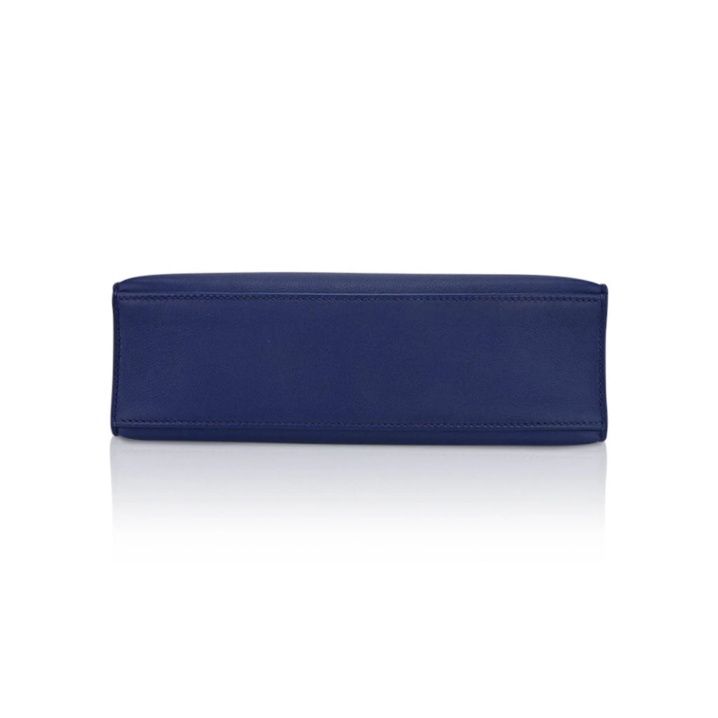 Kelly Pochette Clutch Bag Blue Sapphire Swift Leather with Palladium Hardware