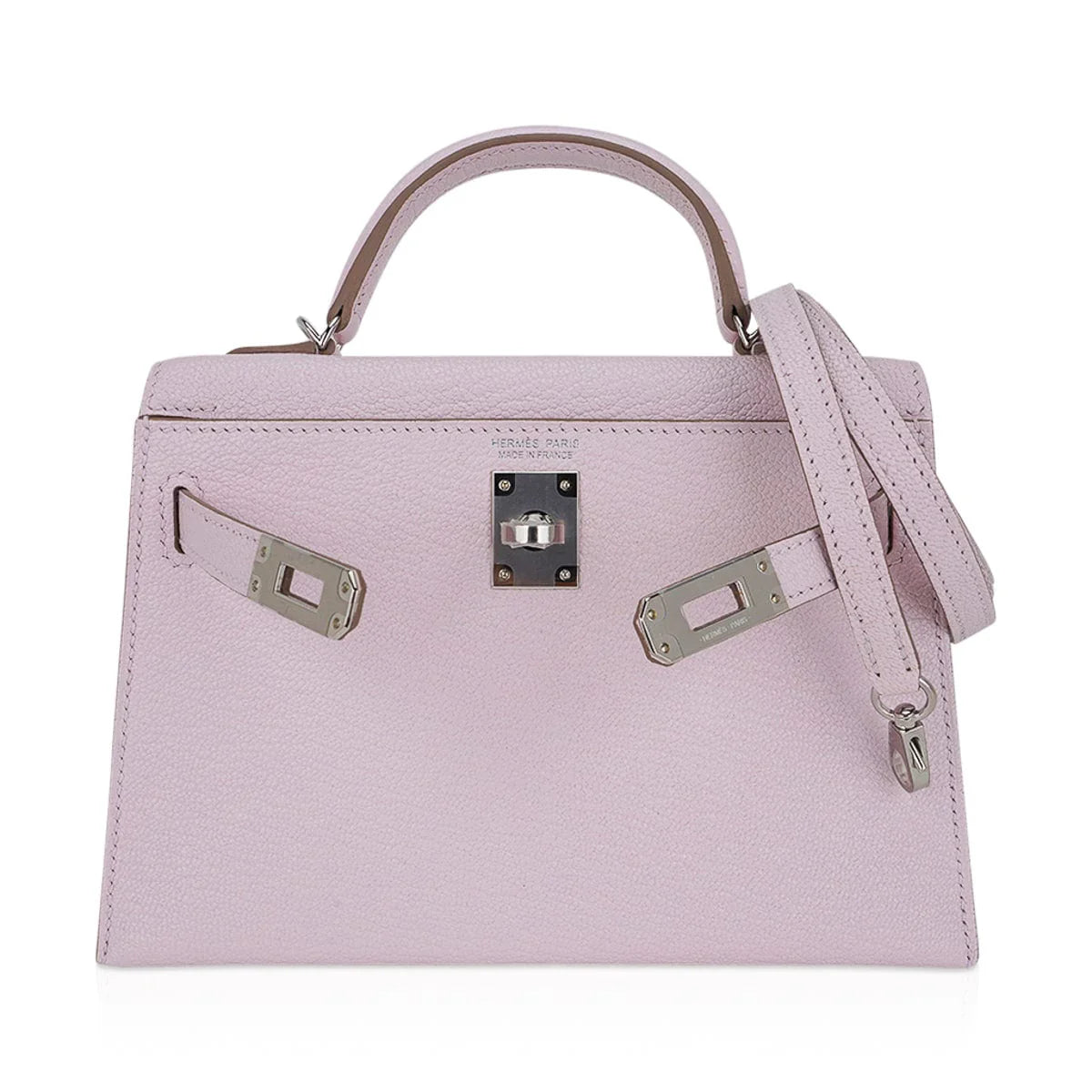 Mini Kelly 20 Bag Sellier Mauve Pale Chevre Leather with Palladium Hardware
