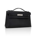 Kelly Pochette Clutch Bag Black Swift Leather with Palladium Hardware