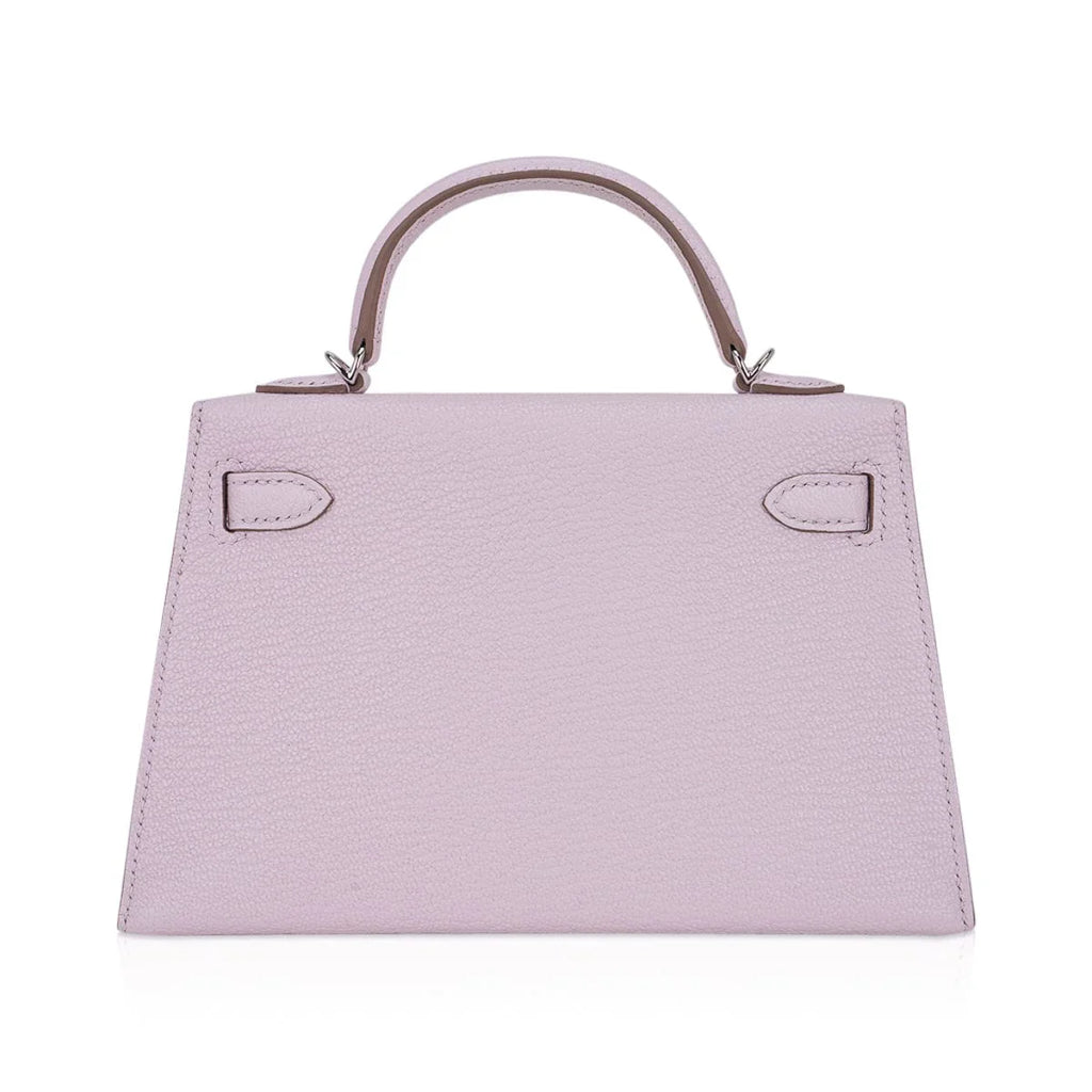 Mini Kelly 20 Bag Sellier Mauve Pale Chevre Leather with Palladium Hardware