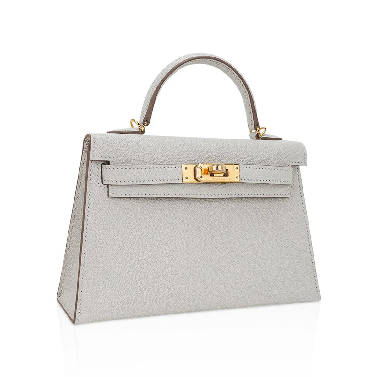 Mini Kelly 20 Bag Sellier Mushroom Chevre with Gold Hardware