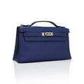 Kelly Pochette Clutch Bag Blue Sapphire Swift Leather with Palladium Hardware