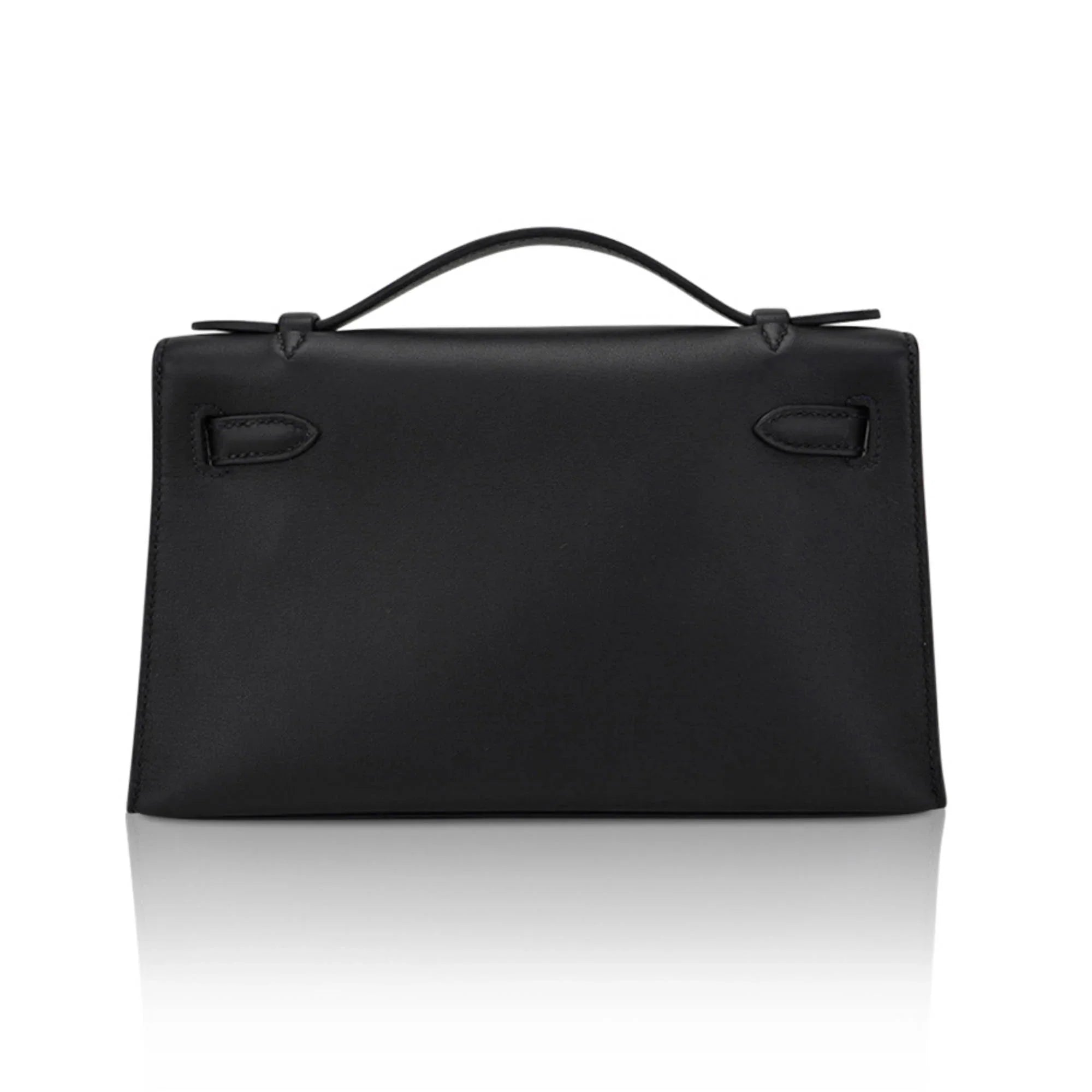 Kelly Pochette Clutch Bag Black Swift Leather with Palladium Hardware