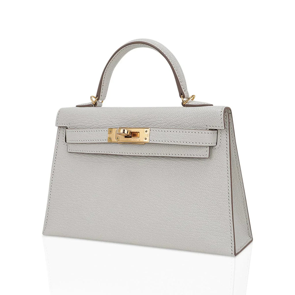 Mini Kelly 20 Bag Sellier Mushroom Chevre with Gold Hardware