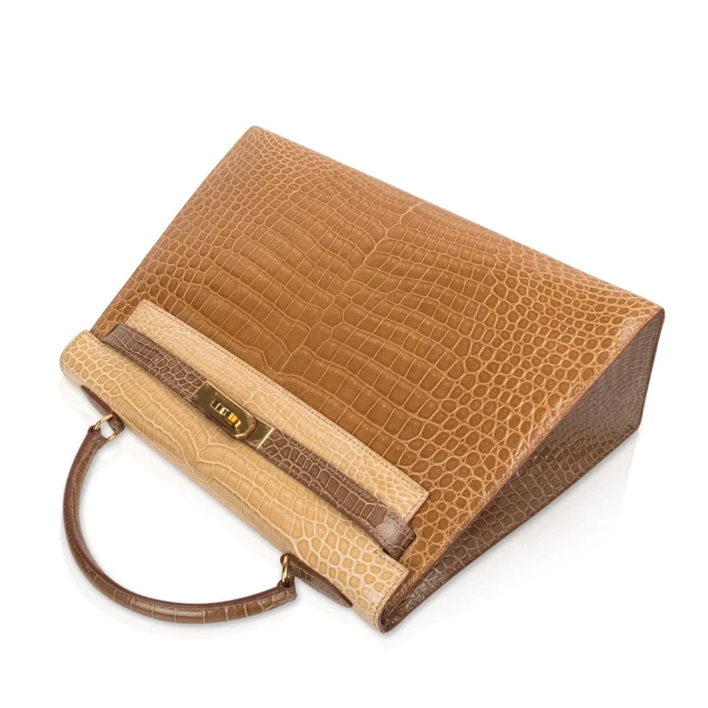 Limited Edition Tri-Color Kelly Sellier 32 Bag Poussiere Poudre Ficelle Porosus Crocodile